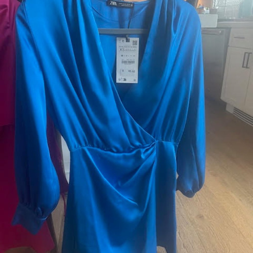 NWT Zara Wrap Mini Dress, Size XS, Color Cobalt Blue new with tags!